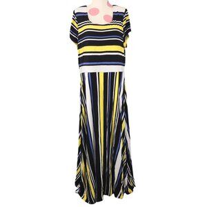 Women's Cato Est. 1946 Striped Maxi Dress XL Back Yellow White Blue Long Soft